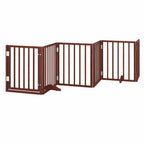 Black 6-panel dog gate in a fully folded position, demonstrating space-saving storage for the wooden pet barrier.
