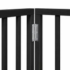 White foldable dog gate with door, 6-panel wooden pet fence with stabilising feet for indoor room division.