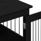 Grey Sonoma engineered wood dog crate furniture with hinged door shown opening from either side